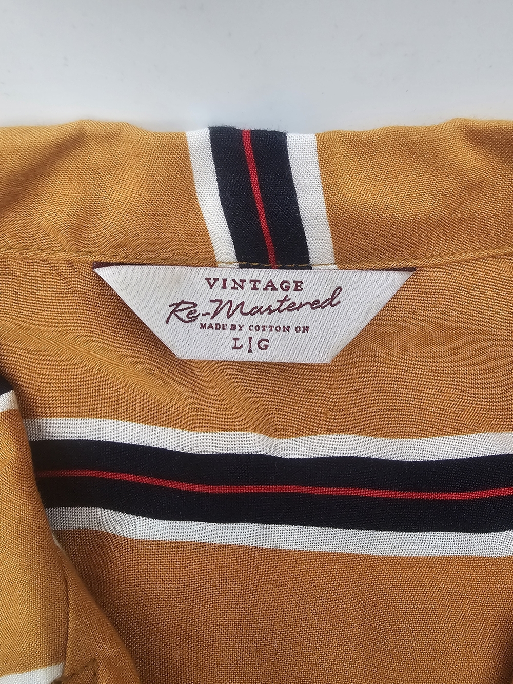 Vintage Re-Mastered Cotton On Mustard Striped Camp Shirt Men's Large Retro Y2K - Picture 4 of 9